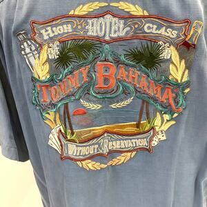Tommy Bahama Embroidered Silk Shirt Mens L Grayish Blue High Class Hotel